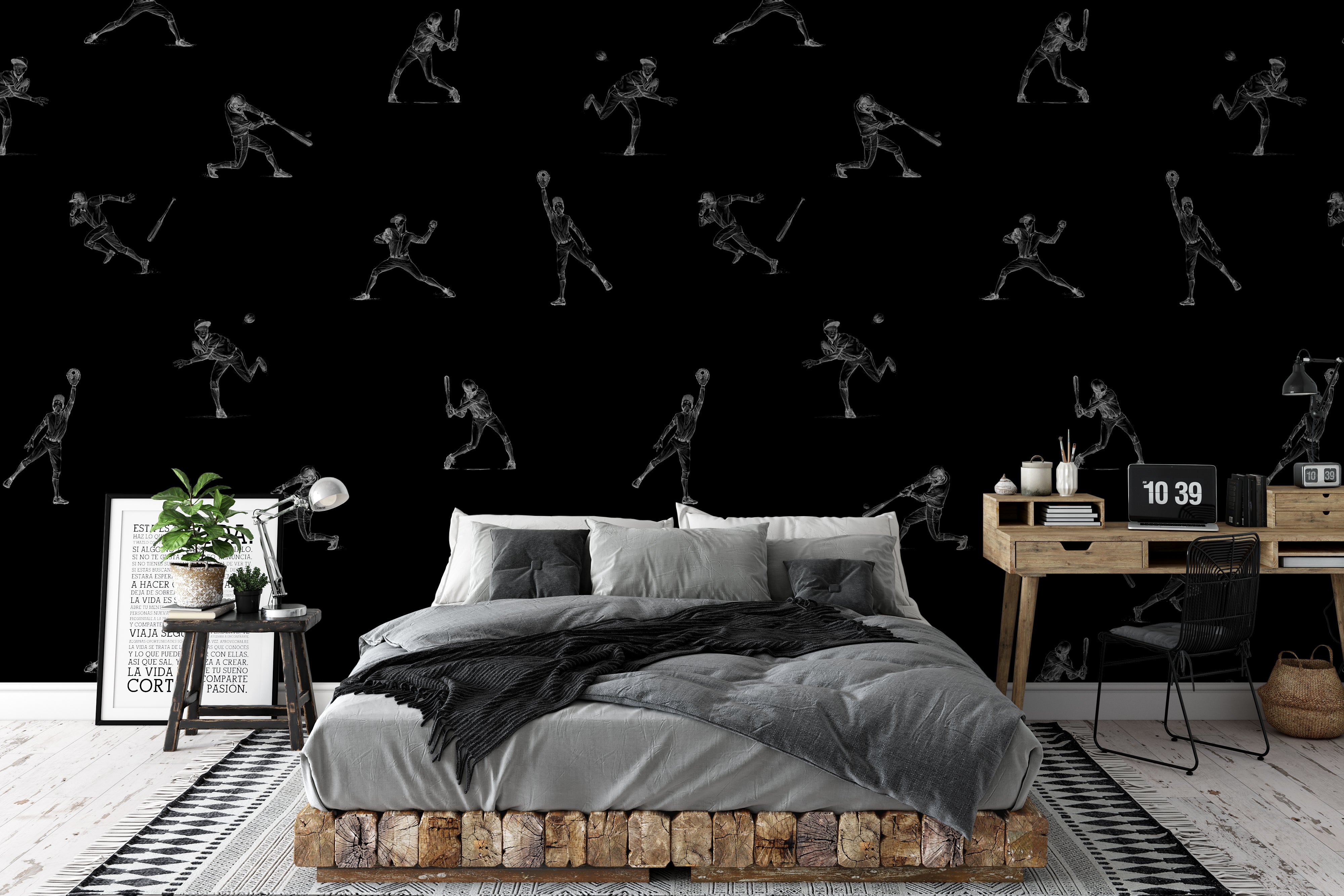 Batter's Up (Black) Wallpaper Wallpaper - Wall Blush SM01 from WALL BLUSH