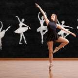 Ballet dancer performs in room featuring Attitude (Mural Edition) Wallpaper by Wall Blush, highlighting elegant design.
