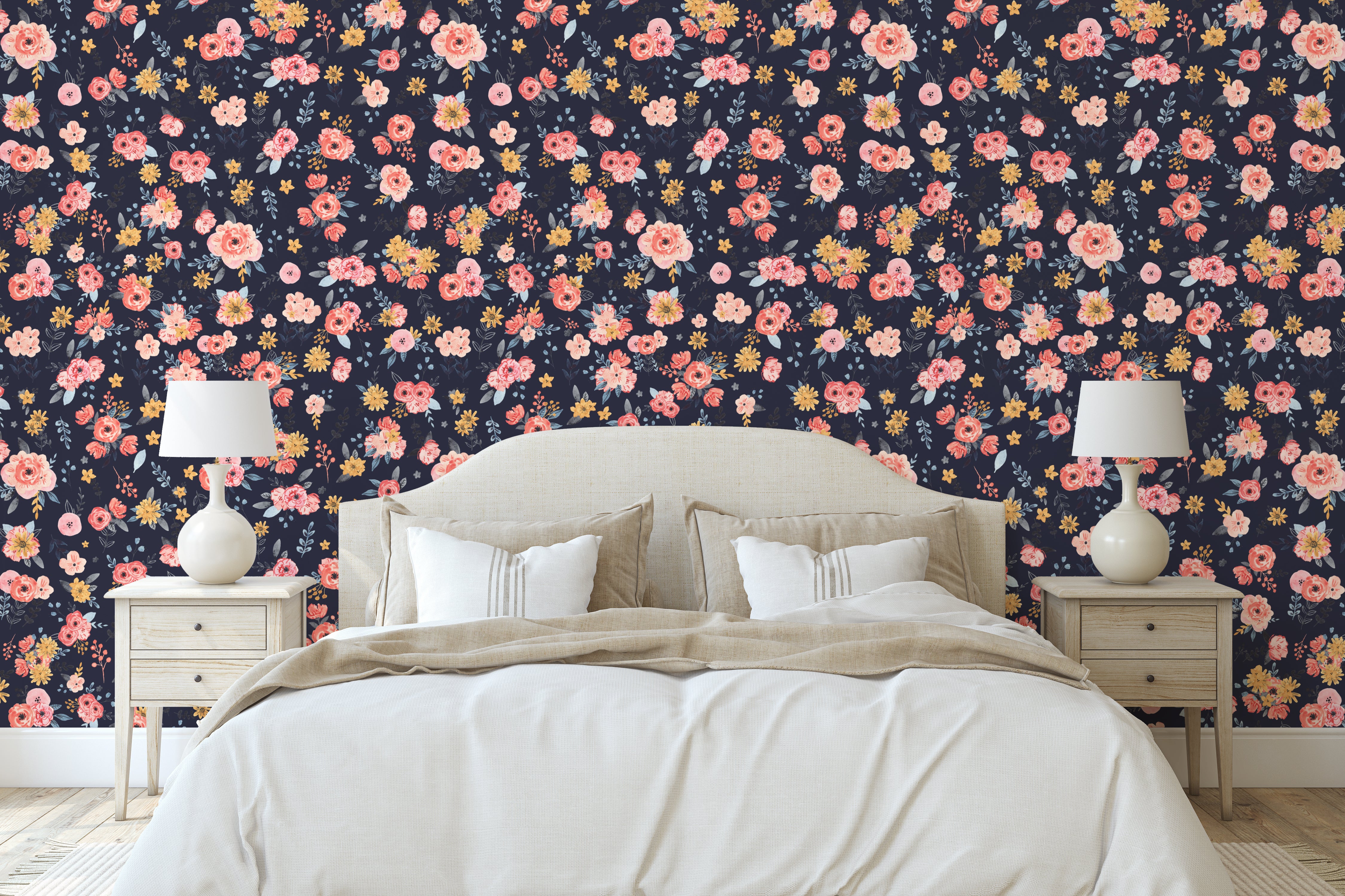 In Bloom - Navy Edition Wallpaper - Wall Blush from WALL BLUSH