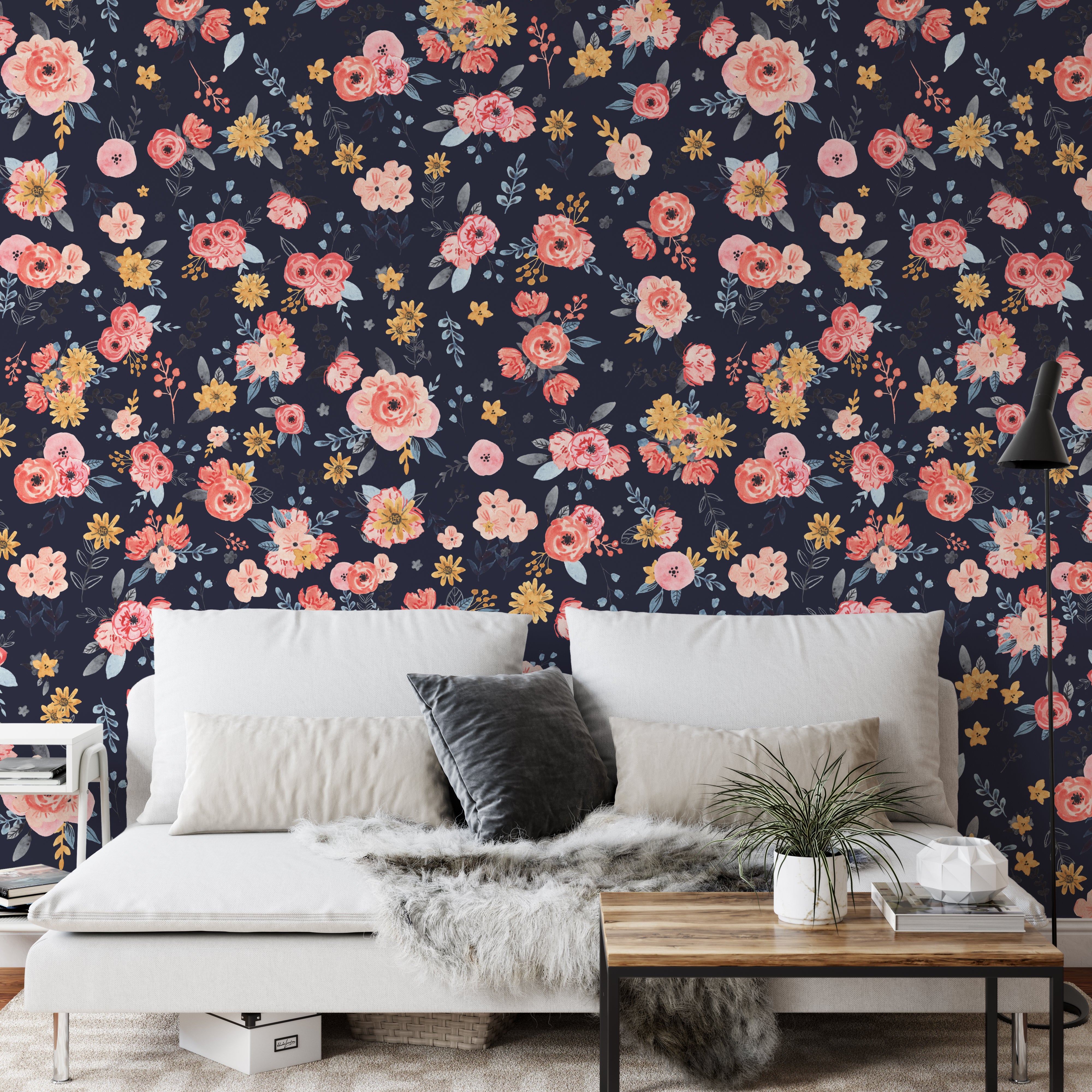 In Bloom - Navy Edition Wallpaper - Wall Blush from WALL BLUSH