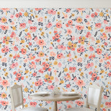 In Bloom (Silver) Wallpaper by Wall Blush in elegant dining room, showcasing floral design focus.
