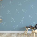 Batter's Up (Blue) Wallpaper by Wall Blush SM01 in a stylish children's room, with playful sports theme.
