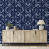 Winslet Wallpaper by Wall Blush SG02 showcased in modern living room with stylish wooden sideboard.
