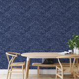 "Windsor Wallpaper by Wall Blush, modern herringbone design in stylish dining room setting."