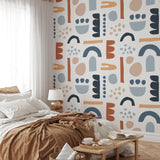 "Milo Wallpaper by Wall Blush in a modern bedroom, with abstract design focusing on the stylish wall decor."