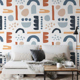 "Milo Wallpaper by Wall Blush accenting the modern living room walls with artistic design."