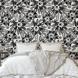 Endless Love Wallpaper by Wall Blush SG02 in a cozy bedroom, highlighting stylish black and white design.
