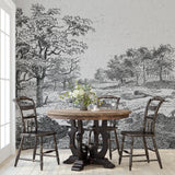 "Midsummer Wallpaper by Wall Blush in a stylish dining room, with a focus on the detailed wall design."