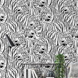 Raja Wallpaper by Wall Blush SG02, featuring bold tiger pattern in a stylish home office setup.
