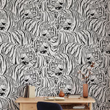 Raja Wallpaper by Wall Blush SG02 in a stylish home office featuring tiger pattern design.
