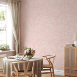Charlotte's Chantilly Wallpaper from Wall Blush showcased in styled dining room, with elegant table setting.