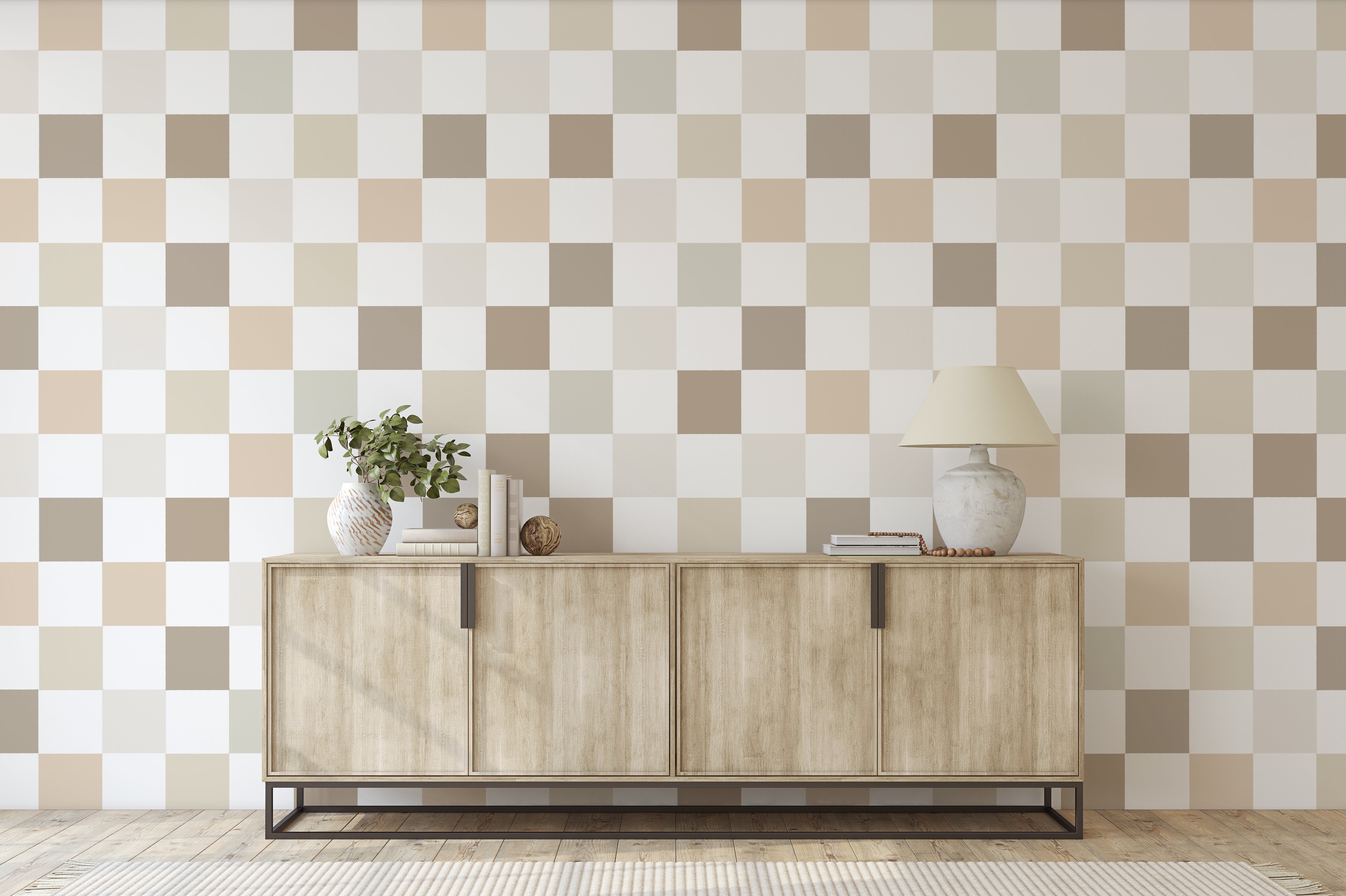 Ollie - Neutral Checkered Peel and Stick Wallpaper– WALL BLUSH