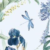 Alt text: "Wall Blush 'Fly Away with Me (Lavender) Wallpaper' featuring botanical and dragonfly design for a fresh, stylish room decor focus."