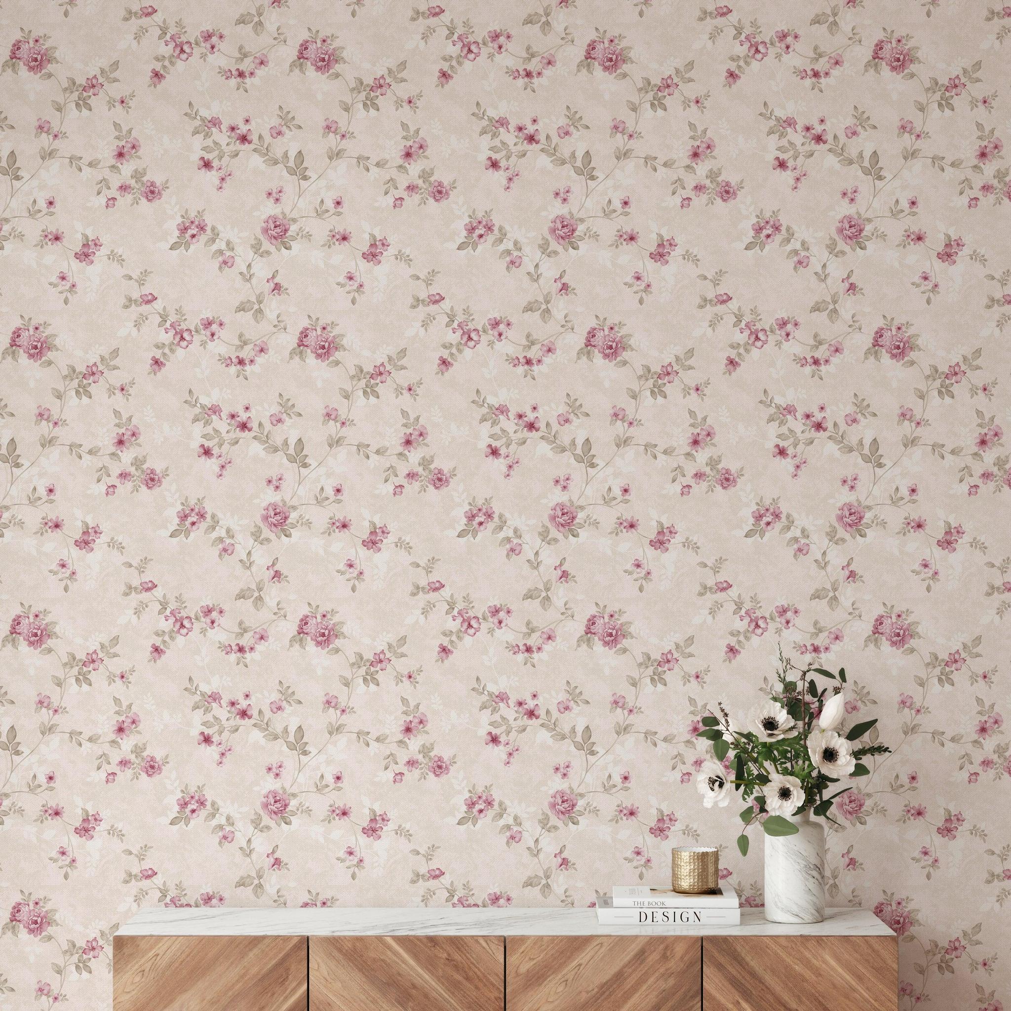 Coco's Cottage Wallpaper from The 7th Haven Interiors, elegant floral design in a living room setting.
