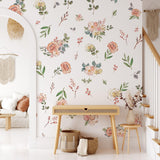 "The Cosette - Floral Wallpaper by Wall Blush enhancing a cozy home office interior"