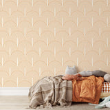Cyrus Wallpaper by Wall Blush SG02 in a stylish kids' bedroom focused on the bold, patterned accent wall.
