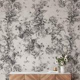 Daphne Wallpaper by Wall Blush SM01, showcasing stylish floral design in a contemporary living room setting.
