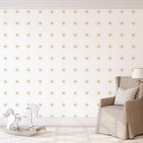 Dawn Wallpaper by Wall Blush SG02 in cozy living room, highlighting intricate sun pattern design.
