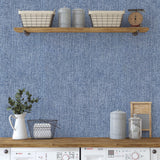 "Levi Wallpaper by Wall Blush in a stylish kitchen setting, accenting the decor with a denim-inspired design."