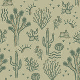 "Wall Blush Desert Dreamer Green Wallpaper in living space with cactus pattern for modern home decor."