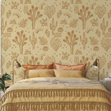 Desert Dreamer (Orange) Wallpaper by The Rayco Line adorns a stylish bedroom focus
