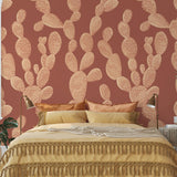 Wall Blush Desert Revival Wallpaper in a stylish bedroom, emphasis on cozy decor and wall texture.
