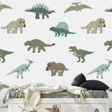 Saurus Wallpaper by Wall Blush SG02 in a child's bedroom with dinosaur theme, focusing on wall decor.
