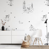 "Faline Wallpaper by Wall Blush adorning a modern minimalist living room, emphasizing stylish interior design."