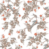 "Florence Wallpaper by Wall Blush featuring birds and florals in a stylish living room setting."