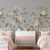 Giselle Wallpaper by Wall Blush SG02 featured in a stylish bedroom, with a floral design dominating the space.

