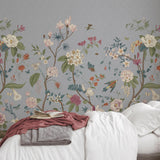 Giselle Wallpaper by Wall Blush SG02 featuring elegant floral design in a cozy bedroom setting.
