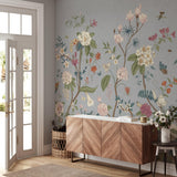 "Giselle Wallpaper by Wall Blush in a stylish entryway, showcasing elegant floral patterns as the focal point."