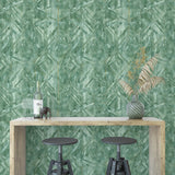 Alt: "Wall Blush's Gemini Wallpaper in a modern dining room setting, with a focus on the vibrant textured wall design."