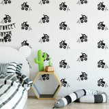 Gimme Some Speed Wallpaper by The Minty Line in a stylish children's bedroom, featuring playful racing car motifs.
