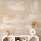 Glide Wallpaper by The Minty Line in a chic living room, showcasing abstract design and neutral tones.
