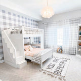 Alt text: "Children's bedroom featuring Wall Blush's Oswald - Buffalo Check Wallpaper, creating a cozy and stylish space."
