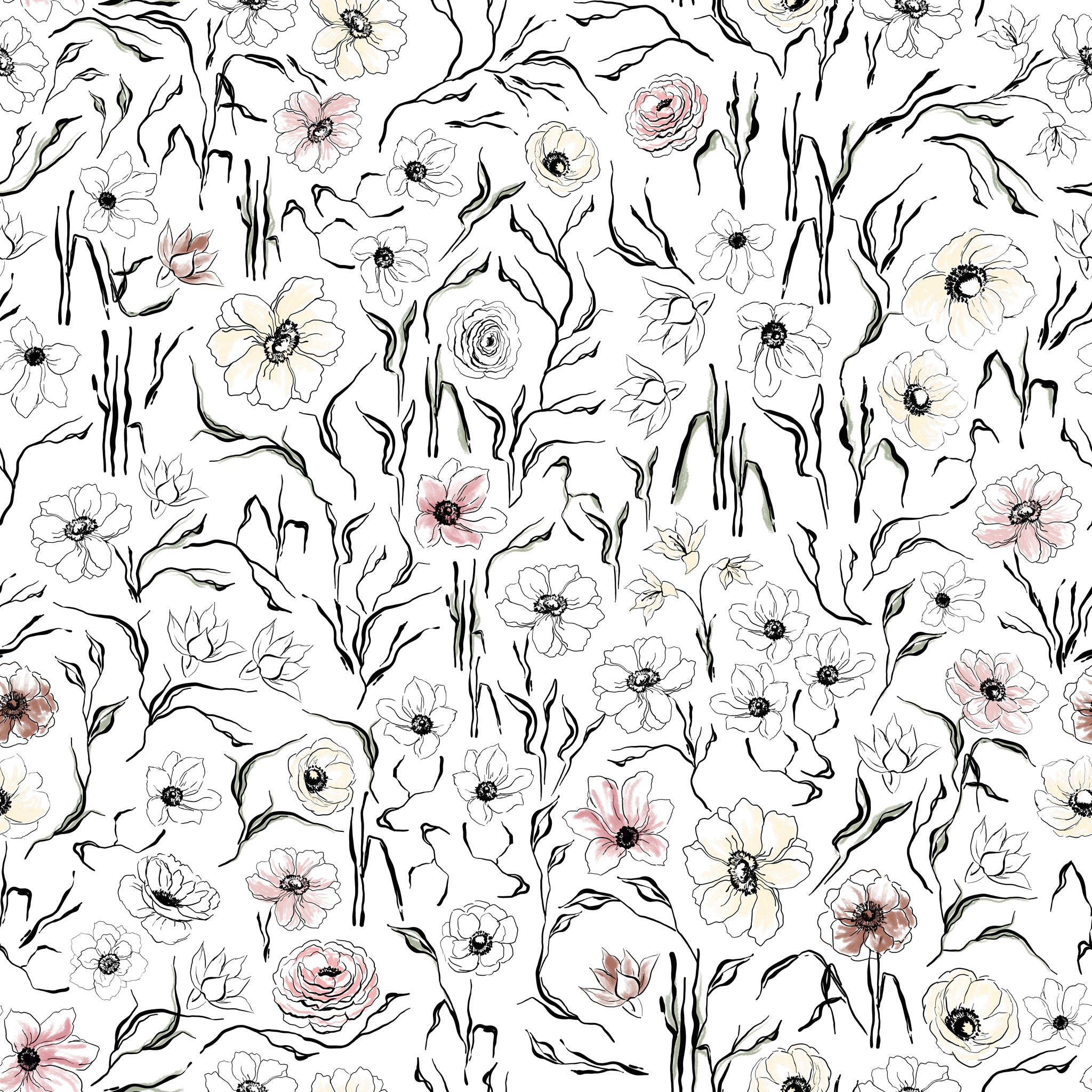 Ink Florals Draft - WALL BLUSH