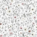 "Scribe Wallpaper by Wall Blush featuring floral design in a modern living room setup, emphasizing stylish home decor."