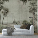 Mowgli Wallpaper by Wall Blush in modern living room with palm design for a nature-inspired home decor focus.
