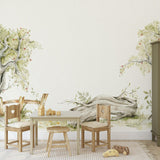 Wall Blush SG02 Glade Wallpaper in a cozy dining room with warm wooden furniture and subtle decor.
