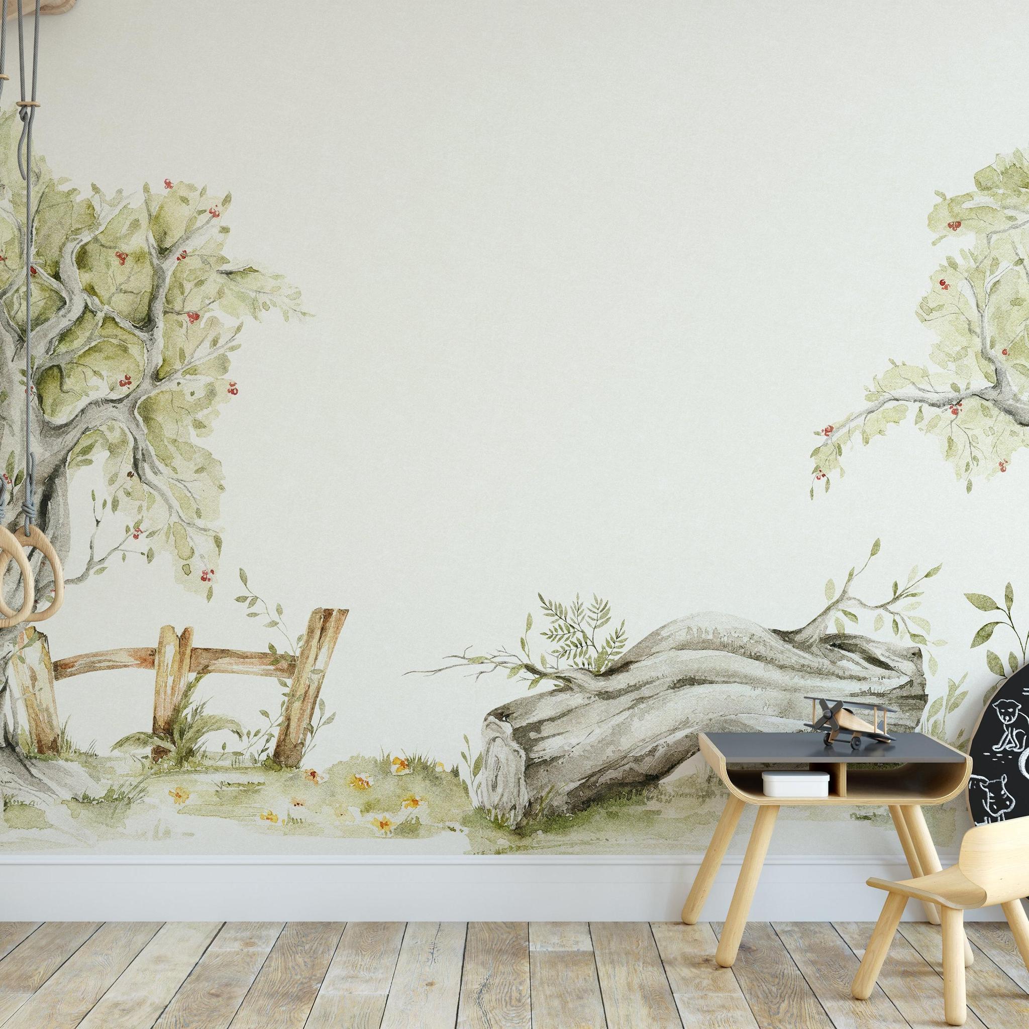 Glade Wallpaper in children's room from Wall Blush SG02 with a tree and nature design focus
