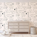 Wilder Wallpaper by Wall Blush SG02 in a stylish nursery room, highlighting the playful animal design.
