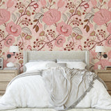 Vivian Wallpaper by Wall Blush SG02 in cozy bedroom with floral pattern focus

