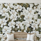 Pierre (Off White) Wallpaper by Wall Blush SG02, elegant floral design in a living room setting
