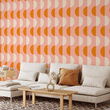 Donna Wallpaper from Wall Blush SG02 in a stylish living room, featuring bold geometric patterns as the focal point.
