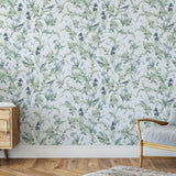 Wall Blush SG02 'Fly Away with Me (Lavender) Wallpaper' in a stylish living room, accenting the wall space.
