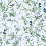 Alt: "Wall Blush's Fly Away with Me Lavender wallpaper, botanical print, for a fresh, serene bedroom ambiance."