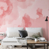 Alt: "Wall Blush BIG MOOD (Pink) Wallpaper in a stylish, modern bedroom, highlighting the vibrant and cozy decor."