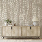 Lula Wallpaper from Wall Blush SG02 installed in a modern living room, elegant patterned focus wall.
