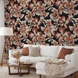 "Clare Wallpaper by Wall Blush in a modern living room, showcasing bold floral patterns as the focal decor."